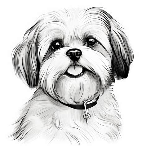 Detailed Black And White Shih Tzu Puppy Drawing Premium Ai Generated