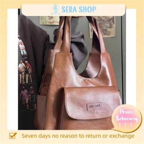 Jual Sera Kapasitas Besar Tas Wanita Baru Amerika Retro Kulit