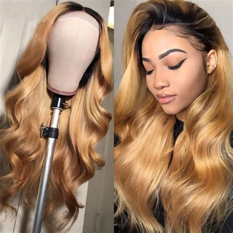 Ombre Honey Blonde Wig 1B 27 Human Hair Lace Front Wig West Kiss Hair