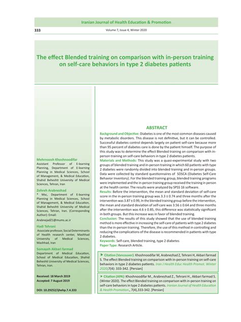 Pdf The Effect Blended Training On Comparison With In Person Training On Self Care Behaviors