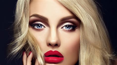 Red Model Black Blonde Woman Girl Hand Beauty Face Hd Wallpaper