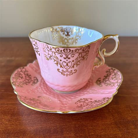 Lovely Aynsley Pink Gold Teacup And Saucer Set Quatrefoil Etsy