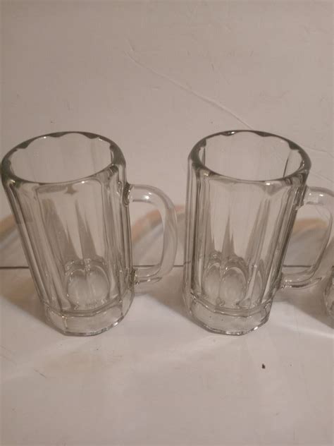 Set Of Oz Clear Glass Beer Mugs Paneled With Handle No Chips Or