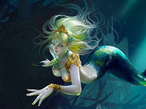 Mermaid Blue Underwater Art Frumusete Luminos Vara Fantasy Water Girl Hd Wallpaper