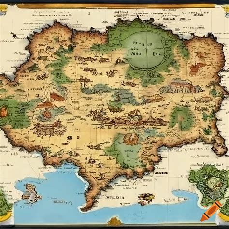 Detailed Fantasy World Map On Craiyon