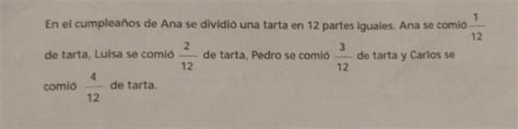 Solved En el cumpleaños de Ana se dividió una tarta en 12 partes