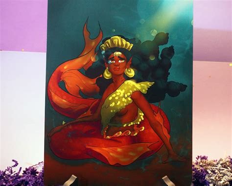 Queen Atargatis Glossy Print Sad Mermaid Wall Art Indian Mythology Digital Painting - Etsy