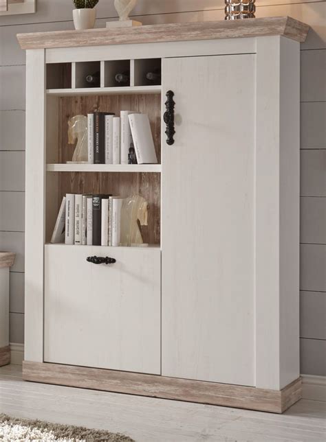 Highboard Rovola in Pinie weiß Landhaus 105 x 146 cm