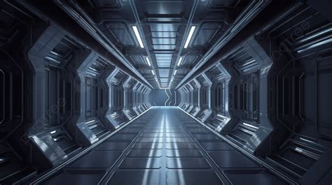 Futuristic Space Age Hallway In A Sci Fi 3d Rendering Background Dark