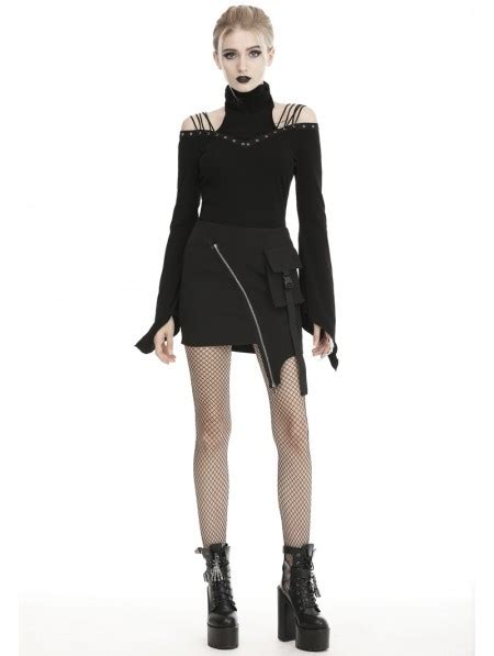 Dark In Love Black Gothic Grunge Punk Moto Irregular Mini Skirt