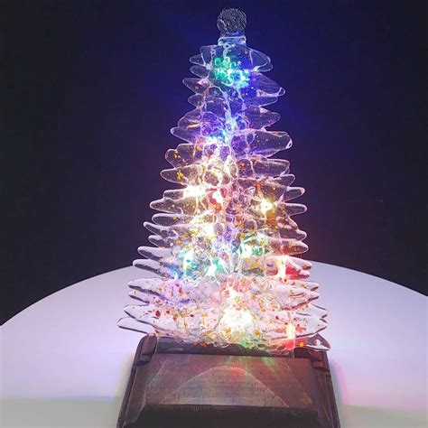 Glass Christmas Tree With Orange Accents Led Lighting In Wood Stand