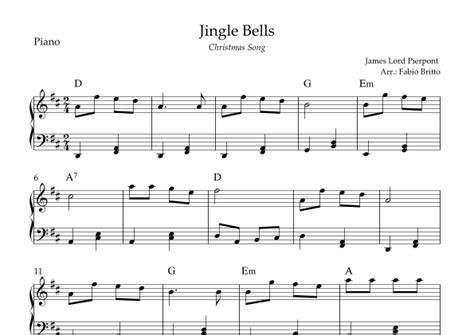 Jingle Bells Christmas Song For Easy Piano Solo With Chords D Major