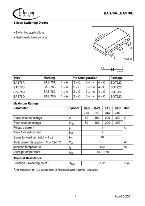 BAS78C Infineon Technologies AG Diodes Hoja de datos Ficha técnica