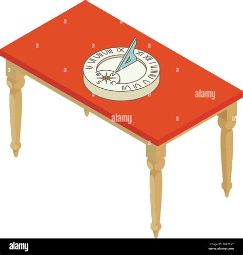 Ancient Clock Icon Isometric Vector Vintage Horizontal Sundial On Wooden Table Sun Clock Time