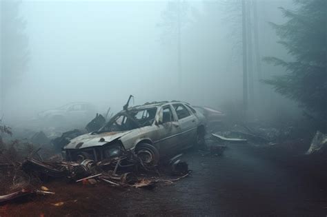 Premium Ai Image Car Accident Due To Fog Crashed Vehicle Poor