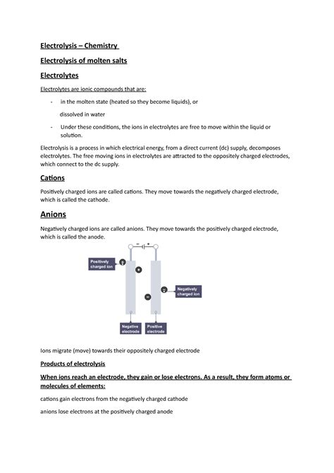 Electrolysis Lecture Notes 1 Electrolysis Chemistry Electrolysis