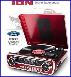 Ion 1965 Red Ford Mustang Lp Car Styled Turntable Record Player Usb Am