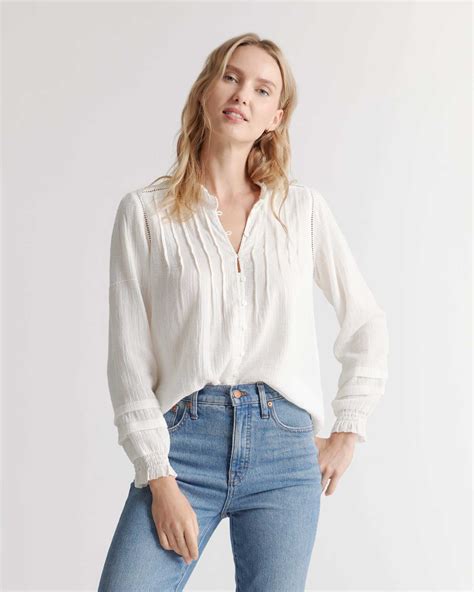 Organic Textured Cotton Peasant Blouse