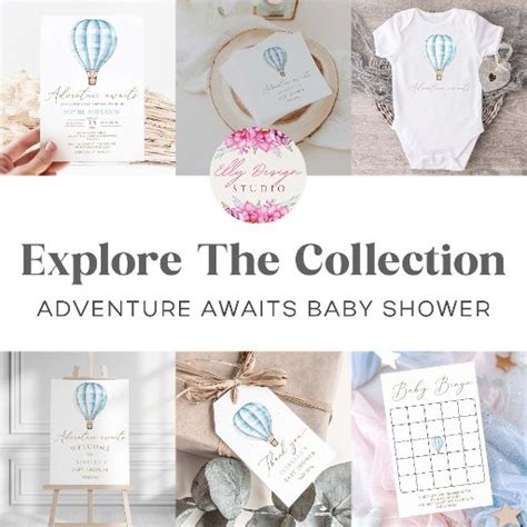 Adventure Awaits Blue Hot Air Balloon Baby Shower Invitation Zazzle