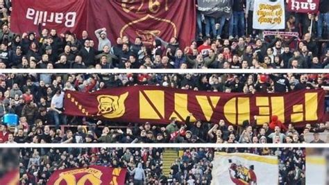 Ultr Tifosi Stella Rossa Espongono Striscioni Rubati A Romanisti