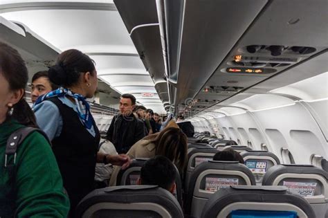 Inside Of Old Airbus A 320 While People Are Boarding Editorial Stock