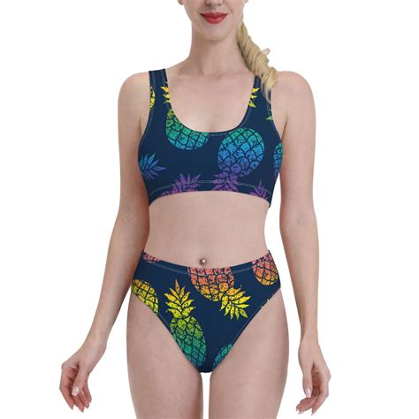 Lukts Women High Waisted Bikini Set Abstract Bright Pineapple Fruit