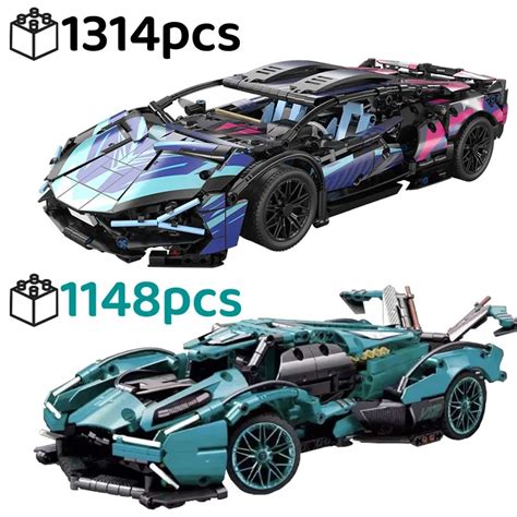 Technical Super Sports Car Lamborghinied V12 Cyberpunk Noctilucent Building Blocks 42115 City