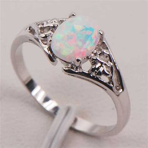 White Fire Opal Australia 925 Sterling Silver Woman Jewelry Ring Size 6