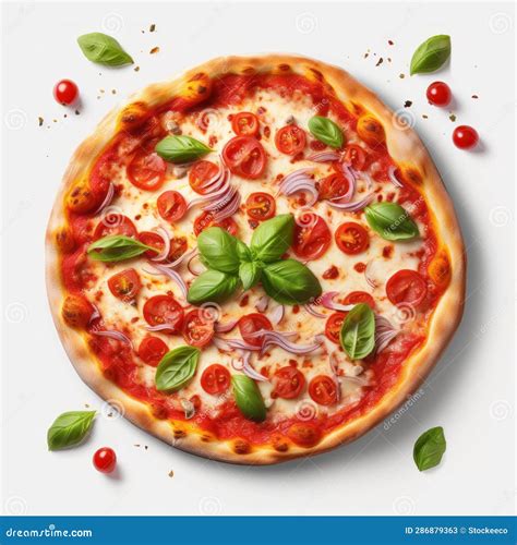 Realistic 3d Pizza With Tomatoes Basil And Cheese High Resolution