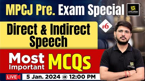 Direct And Indirect Speech English MCQs 6 MPCJ Pre Exam 2024