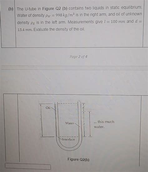 Solved B The U Tube In Figure Q2 B Contains Two Liquids Chegg