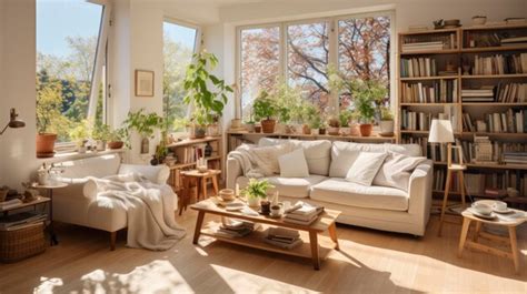 Premium AI Image | a living room with a couch and a bookcase with a ...