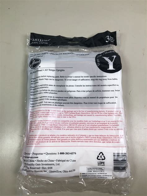 Hoover Type Y Vacuum Bags 3 Pack For Windtunnel Allergen Filtration Bag Y New Atns Website