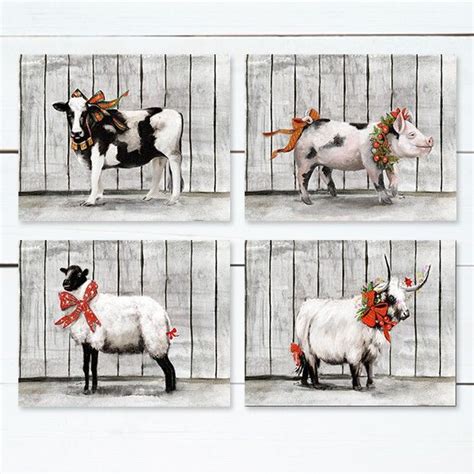 Christmas Farm Animal Canvas Wall Art Farm Animals Decor Animal