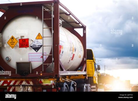 Trucks Transporting Dangerous Chemicals On The Road Stock Photo Alamy