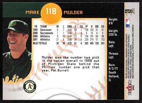 2002 Fleer Triple Crown 118 Mark Mulder Oakland Athletics EBay