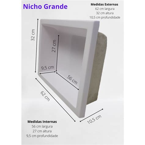 Nicho De Embutir Para Banheiro Decoração 62x32cm Grande Branco Casa