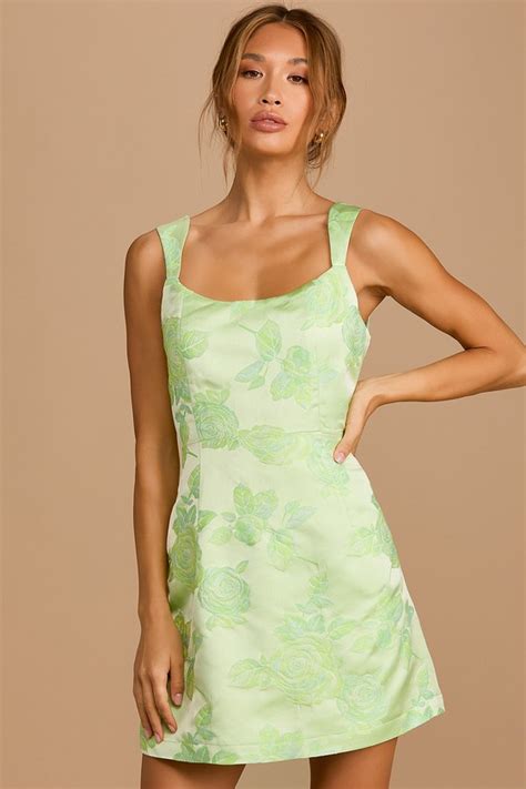 Light Green Dress Floral Jacquard Mini Dress A Line Dress Lulus