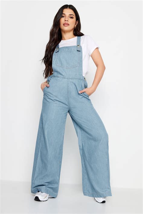 Pixiegirl Petite Womens Light Blue Denim Wide Leg Dungarees Pixiegirl