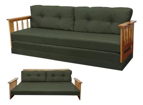 Sofá Cama Bicama Madera Maciza 2 Plazas Sillon Tapizado Color Marrón