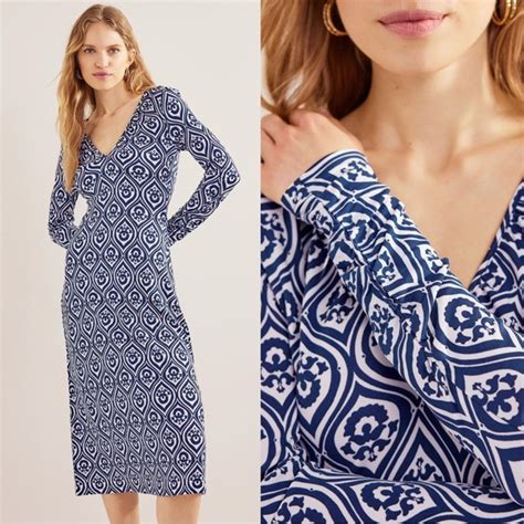 Boden Dresses Boden Vneck Jersey Midi Dress French Navy Blue White