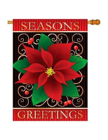 Seasons Greetings Poinsettia Decorative Flag