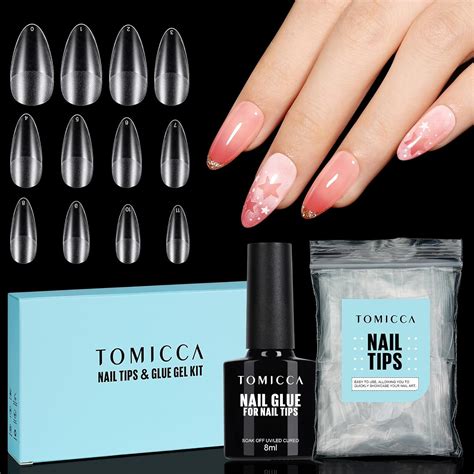 Tomicca Matte Nail Tips Almond Ml Nail Glue Kit Pcs Medium