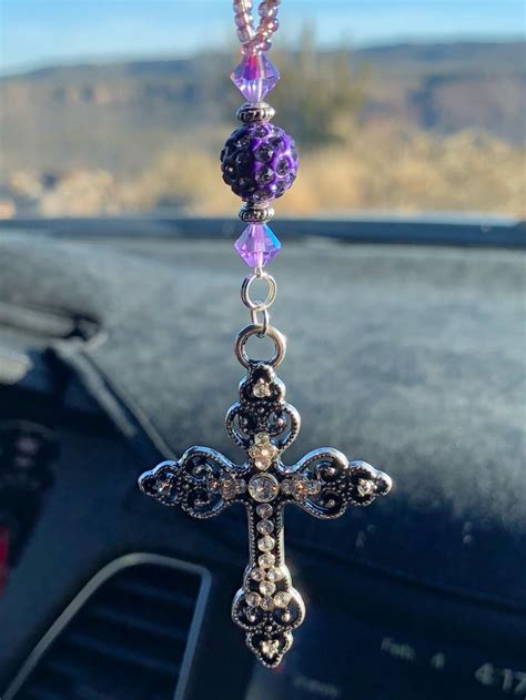 Cross Wjewels Purple And Rainbow Car Charm Car Accessories Etsy Car