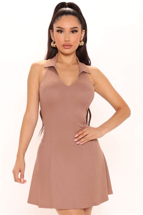 Becca Fit And Flare Mini Dress Taupe Fashion Nova Dresses