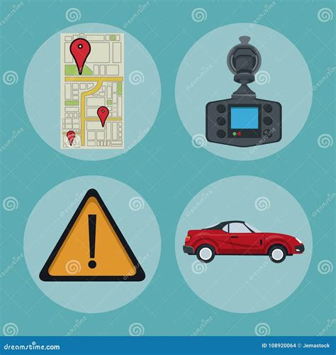 Color Background Of Circular Frame Set With Elements Car Location Gps