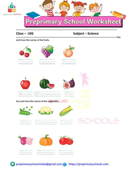 Fruit Vegetables Tracing Worksheet