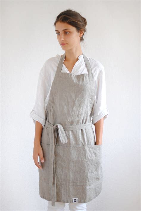 Full Linen Apron With Pockets From Heavyweight Linen Linen Etsy