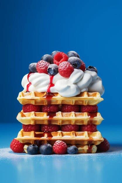 Premium AI Image A Stack Of Waffles With Berries On Top Of Them