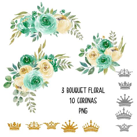 Clipart Quincea Era Verde Esmeralda Princes Bouquet Floral